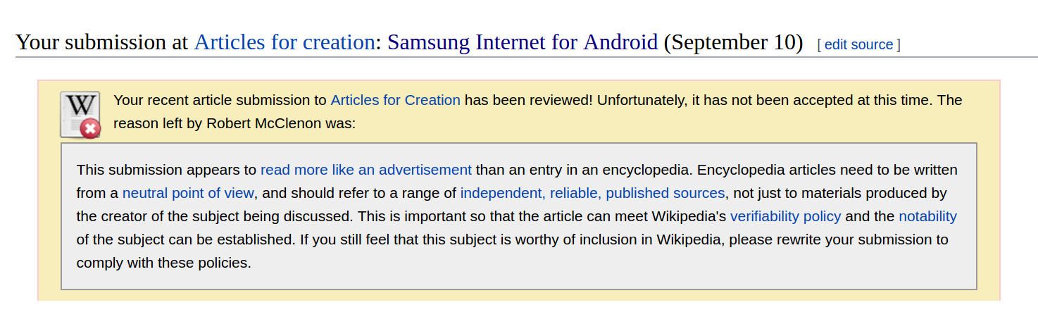 Wikipedia article draft which got shot down