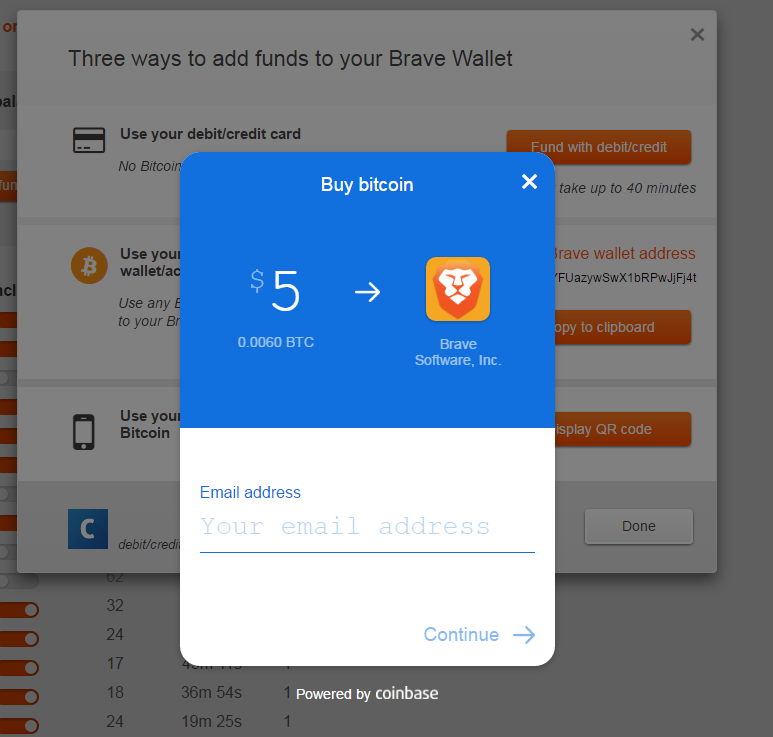 Bitcoin funds for Brave