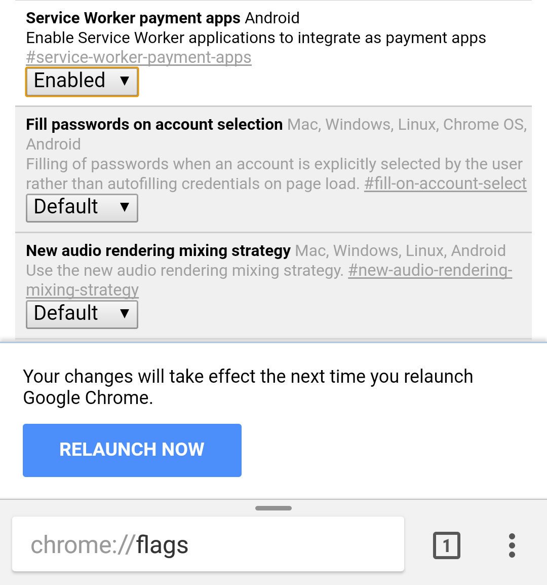Payment Handler flag in Chrome
