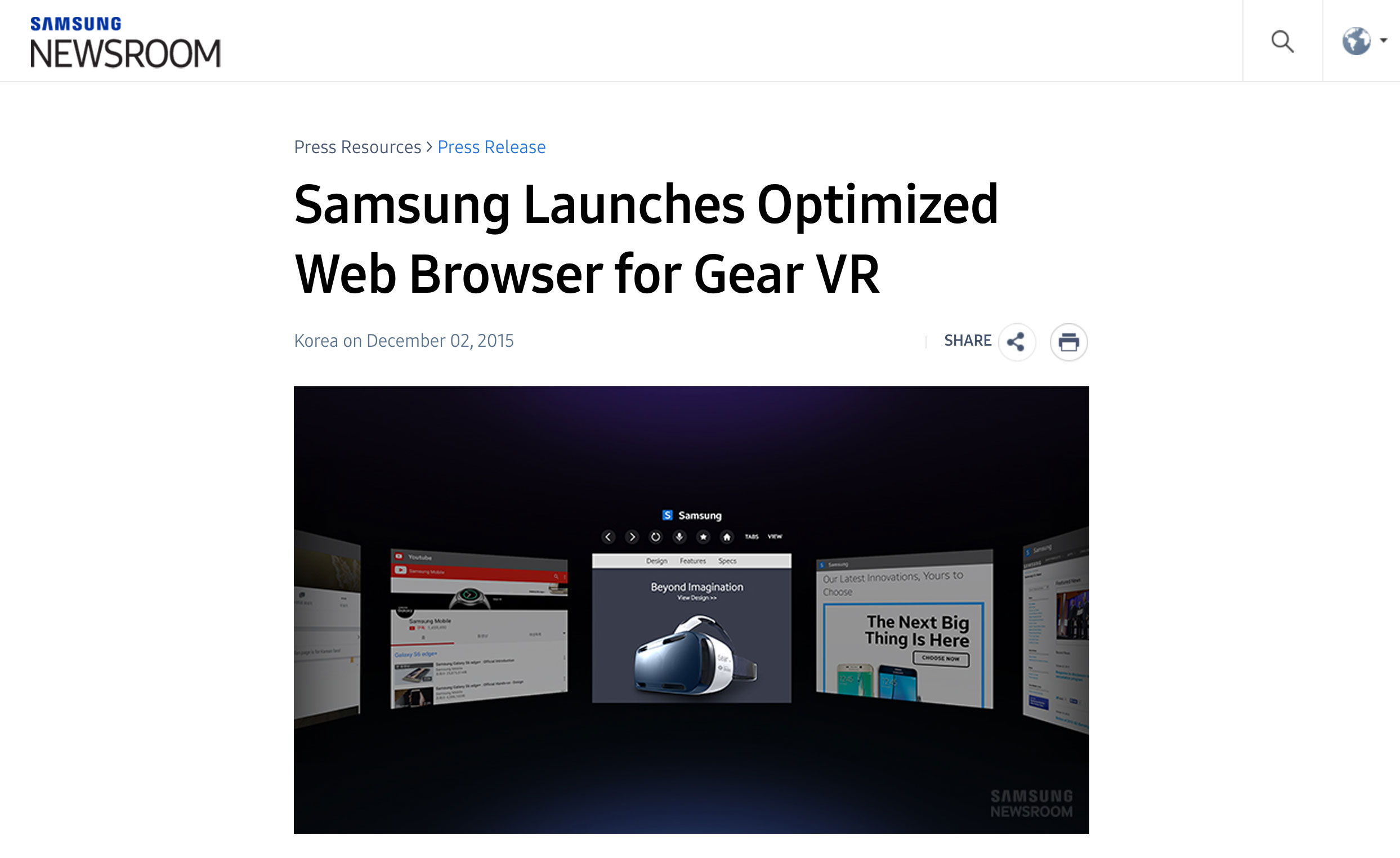 Samsung Internet for Gear VR launch
